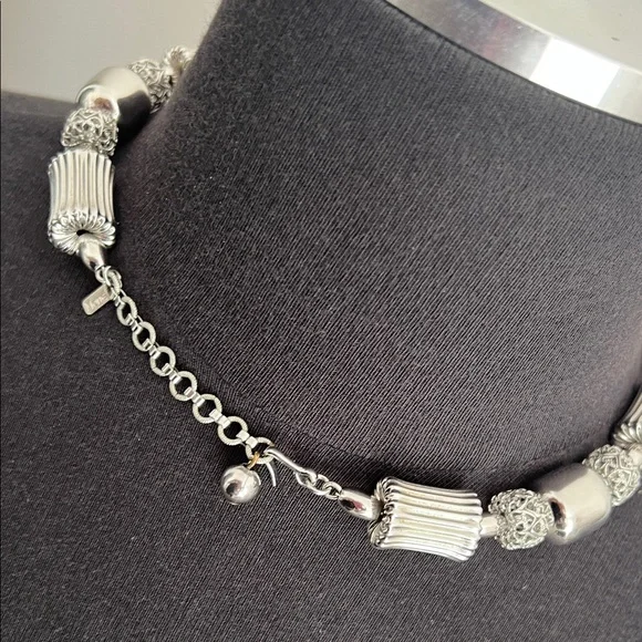Monet Silver Textured Bead Choker Necklace - Picture 3 of 6